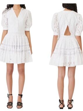 Maje Rayanette Guipure Skater Dress 36 White